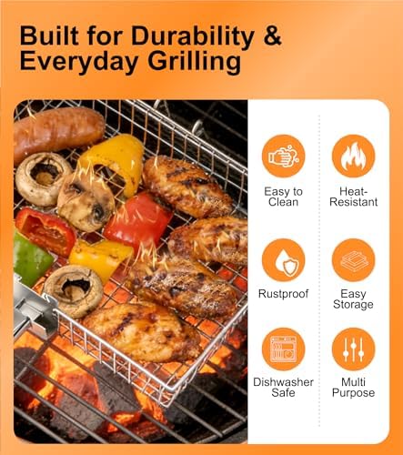 Grill Basket Set for Outdoor Grilling - Large Capacity Fish Grill Basket & Grilling Rack - Food Grade Stainless Steel Portable Flat Basket with Removable Handle for Vegetables, Shrimp & Camping (M+S) - Image 4