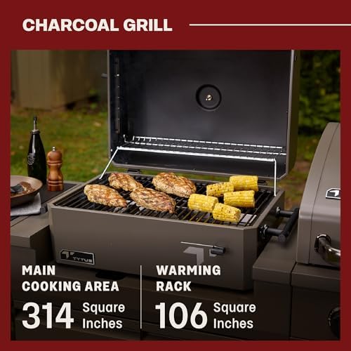 Tytus 2-in-1 Gas Grill 4-Burner, Charcoal Grill, Prep Cart - Image 5