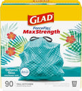 Glad ForceFlex MaxStrength Tall Kitchen Trash Bags, Rip and Tear Resistant, Bahama Bliss Scented Teal Tall Garbage Bags, Odor Control, Febreze Freshness, 13 Gallon, 90 Count by GladTrashFoodStorage