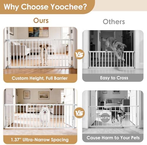 14''-19.5'' Height Adjustable Dog Gate, Extra Wide 18.1"-53" All Metal Short Dog Gate to Step Over, Pressure Mount Small Pet Puppy Gate for Stairs & Doorways(White) - Image 5