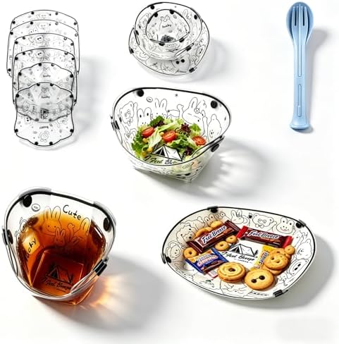 Collapsible Camping Tableware Set - 6 Pack Foldable Cups, Bowls & Plates Combo with Utensils, Lightweight, Portable, Easy to Clean & Heat Resistant for Picnic, Hiking, Travel, RV by Unknown