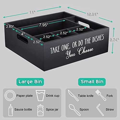 ALELION Paper Plate Dispenser for Countertop - Wooden Utensil Holder Organizer for Party - Silverware Caddy for Plate, Cup, Fork, Spoon - Cutlery Holder with Handles for Kitchen Camping Buffet - Image 7