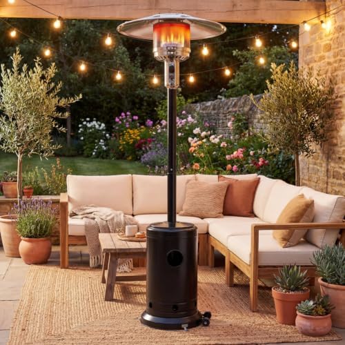 COSTWAY Outdoor Patio Heater, 47476 BTU Propane Heater with Stainless Steel Burner and Wheels, Triple Protection System, Standing Portable Outside Heater for Porch, Deck, Home and Commercial, Black - Image 2