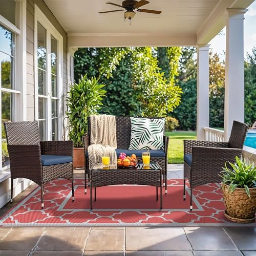 GENIMO Outdoor Rug, Waterproof Plastic Rugs for Patio, 6'x9' Red Grey - Image 2