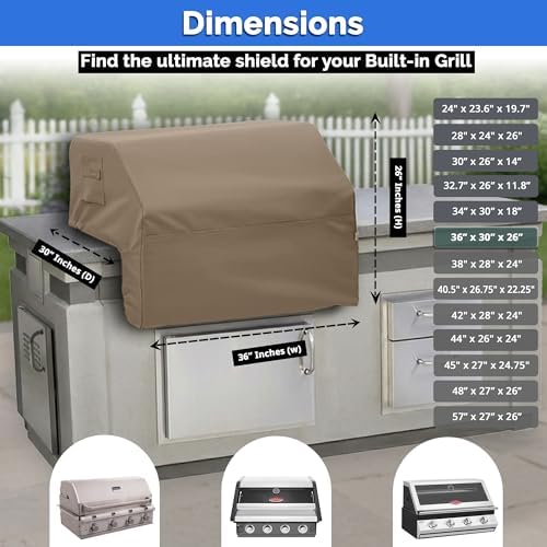 Covers & All Built-in Grill Cover for Outdoor Grill – Heavy Duty 12 oz Waterproof Built-in BBQ Grill Cover, PVC-Coated Polyester with Elastic Hem for Snug Fit (36 x 30 x 26 inches, Beige) - Image 6
