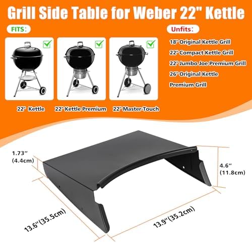 GRISUN Side Table Shelf & Lid Holder Combo for Weber Kettle 22 Charcoal - Image 2