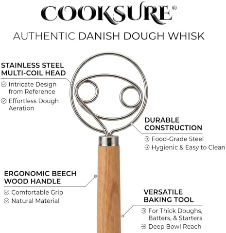 Danish Dough Whisk for Sourdough Bread – 13 Inch Bread Whisk with Wooden Handle – 304 Stainless Steel Hook for Heavy Dough Baking, Swedish Dough Whisk Tool - Image 7