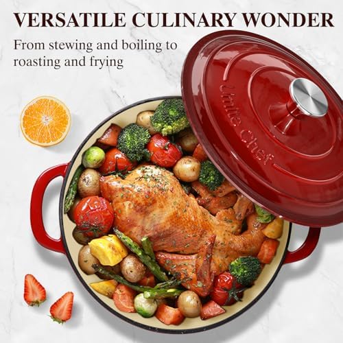 Umite Chef 7QT Enameled Cast Iron Dutch Oven with Lid & Cotton Potholders–Heavy-Duty Cookware for Bread Baking, Braising, Stews, Marinate, Cook(Red) - Image 6