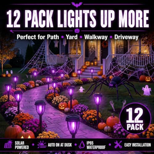 DERAYSION Solar Halloween Lights, 12 Pack Solar Pathway Lights - Image 4