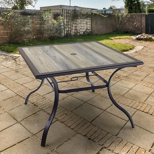 37" Square PVC Patio Dining Table with Brown Metal Steel Frame,Woodlike Top - Image 2