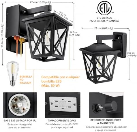 Ehaho Porch Lights with GFCI Outlet Aircraft Grade Aluminum Alloy-Black 1PC - Image 6