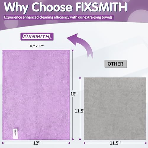 FIXSMITH Purple Microfiber Cleaning Cloth -Pack of 8, Highly Absorbent Cleaning Rags, 16"X12" All Purpose Cleaning Towels for Housekeeping, Kitchen, Car, Lint Free and Reusable Microfiber Towels - Image 2