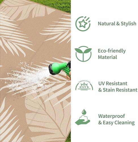 GENIMO Outdoor Rug, Waterproof Plastic Rugs 10'x14' for Camping Brown Beige - Image 5