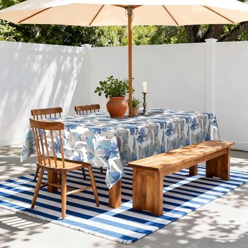 LVTXIII Outdoor Tablecloth with Umbrella Hole and Zipper, 60 x 84 Inch Water-Repellent Patio Table Cloth, Rectangle Table Covers for Backyard Garden, Clemens Noir Blue - Image 5
