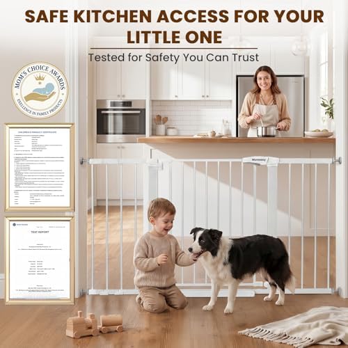 Mumeasy 29.7-54.2" Baby Gate for Stairs, Pressure Mounted Dog Gate for Doorways, Extra Wide Walk Thru Safety Pet Gate for Doors with Auto Close, Easy Install Child Gate for Hallway Indoor House, White - Image 6