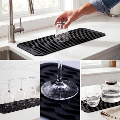 MicoYang Silicone Dish Drying Mat for Multiple Usage,Easy clean,Eco-friendly,Heat-resistant Silicone Mat for Kitchen Counter,Sink,Bar,Bottle,or Cup Black M 17 inches x 6 inches - Image 4
