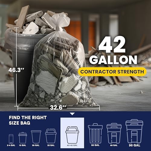Plasticplace Contractor Trash Bags 42 Gallon │ 3.0 Mil │ Clear Heavy Duty Garbage Bag │ 32.6” x 46.4” (50 Count), Transparent, B001C0SIUG - Image 2