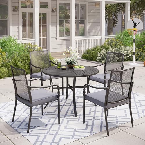 MIXPATIO 5pc Patio Dining Set, 42" Round Metal Table, 4 Chairs, Black by MIXPATIO