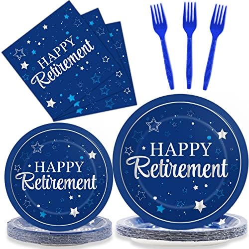 96Pcs Retirement Plates and Napkins Happy Retirement Party Decorations Blue Retirement Plates Party Supplies Royal Navy Blue Disposable Paper Cake Dessert Plate for Men Woman Serves 24 Guests by Wiooffen