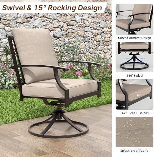 ALAULM 9-Piece Patio Dining Table and Chairs for 8 Outdoor Dining Set with 2 Swivel Chairs Patio Dining Sets with Rectangular Metal Table with Umbrella Hole for Patio, Backyard, Garden-Sand - Image 4
