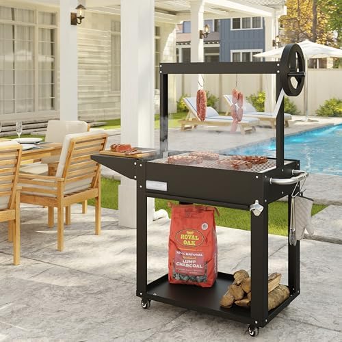 KoolMore 50 in. Charcoal BBQ Grill, Argentine Style Outdoor Grill with Adjustable Grate, Heavy Duty Barbecue Grill, Black - Image 4
