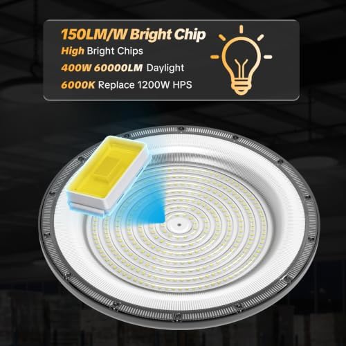 AIKVSXER 24Pack UFO LED High Bay Lights, 400W Shop Lights, 60000LM, 6000K - Image 2