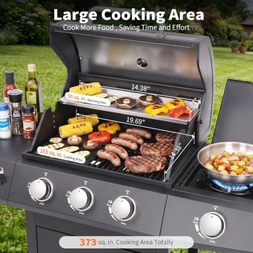 3-Burner Propane Gas BBQ Grill with Side Burner for Outdoor BBQ - Image 3