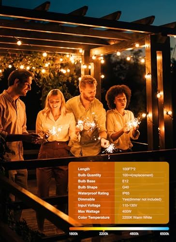 Outdoor String Lights, 200FT 100+2 G40 Bulbs Shatterproof Patio Lights - Image 3