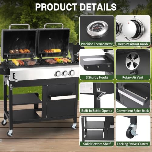Gas and Charcoal Grill Combo with Side Burner, 29,000 BTU - Image 7