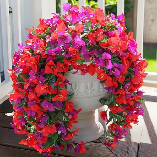 Faux Bougainvillea Artificial Flowers Plants for Outdoors Outside Decoration, 2pcs Fake Flowers Silk Long Trailing Vines UV Resistant Realistic for Front Door Porch Planter Urn Patio Balcony Yard, Mix - Image 3