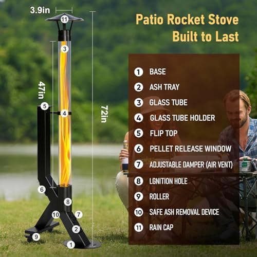 Rayzi 72 Inch Rocket Stove，Decorative Wood Pellet Heater，Outdoor Fireplace - Image 2