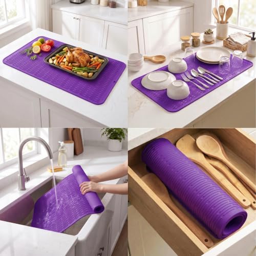 MicoYang Silicone Dish Drying Mat for Multiple Usage,Easy clean,Eco-friendly,Heat-resistant Silicone Mat for Kitchen Counter or Sink,Refrigerator or Drawer Liner Purple 5XL 36inches x 18inches - Image 4