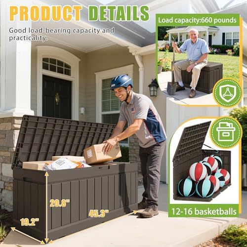 Greesum Outdoor Storage Box 82 Gallon Storage Bin with Lid for Patio Furniture, Garden Tools, Pool Supplies, Waterproof and UV Resistant, Lockable, Dark Brown - Image 3