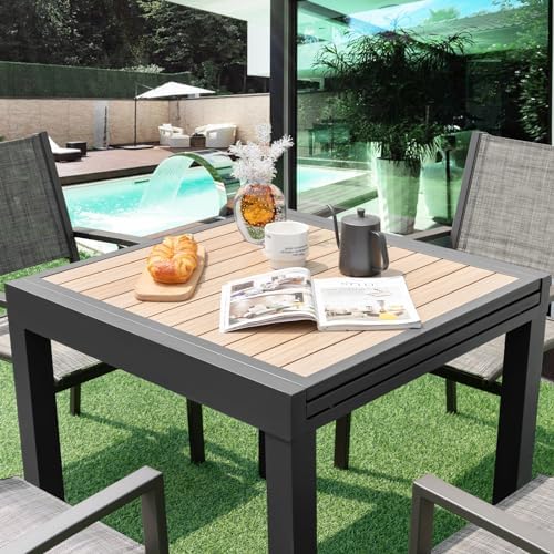 Tangkula 31.5"-63" Extendable Patio Dining Table, Aluminum Outdoor Dining Table for 4-6 People, L-Shaped Brace Included for Fixation, Space-Saving Expandable Table for Garden, Porch, Yard, Poolside - Image 2