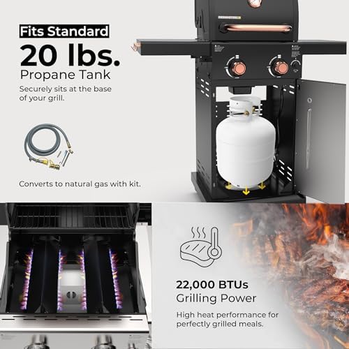 Permasteel 2-Burner Propane Gas Grill, BBQ Grill with Foldable Side Tables & Tool Hooks, Perfect for Outdoor Cooking, Patio & Garden, Black/Copper - Image 5