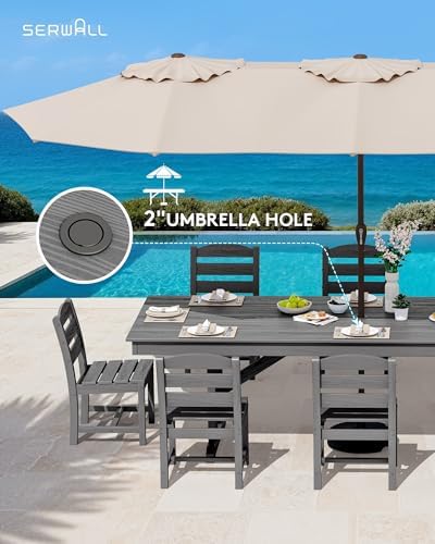 SERWALL 9Pcs 84" HDPE Outdoor Dining Set for 8 with Armless Chairs,Gray - Image 5