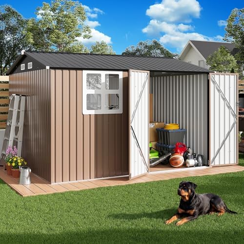 IRONCK 10x8.2FT Outdoor Storage Shed with Clear Window, Tool Shed, Brown by IRONCK