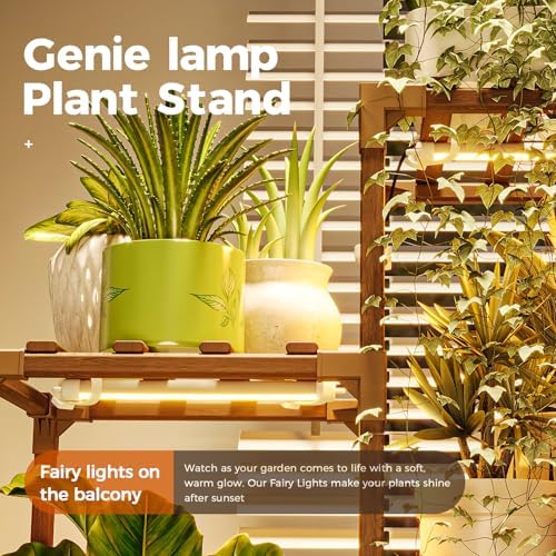 Bamworld Plant Stand with Grow Lights Large Plant Shelf for Mutiple Pots Plant Holder for Living Room Patio Boho Home Decor for Gardening Warm Light - Image 3