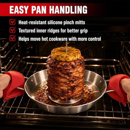 Al Pastor Skewer for Grill, 13 Inch Stainless Steel Vertical Skewer Pan with 5 Spikes, Grease Separator Tray, Tongs, Gloves & Basting Brushes, Shawarma Gyro Kebab Stand for Oven Smoker BBQ - Image 5
