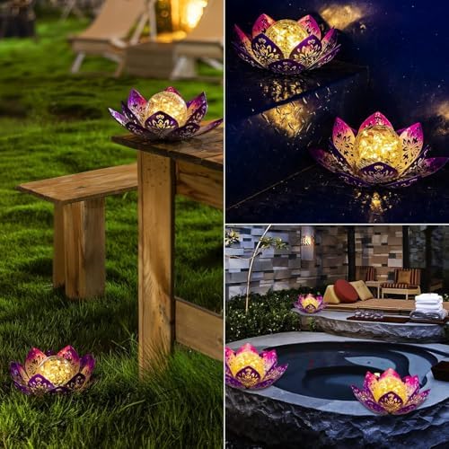 Huaxu Solar Garden Lights Outdoor Decorative - Bright Lotus Flower Table Lamp, Waterproof Solar Lights for Patio Pathway Yard Balcony Outside Decor - Image 4