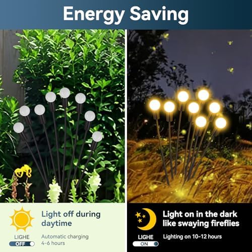 Solar Garden Lights Outdoor Waterproof, 4 Pack 32 LED Swaying Firefly Lights Outdoor Decor Light for Pathway Party Christmas Decoration, Unique Gifts for Women, Warm White - Image 3