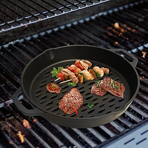 12" Round Cast Iron Grill Basket with Dual Handles – For Veggies/Fish/Meat - Image 6