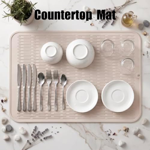 MicoYang Silicone Dish Drying Mat for Multiple Usage,Easy clean,Eco-friendly,Heat-resistant Silicone Mat for Kitchen Counter or Sink,Refrigerator or Drawer Liner Tapioca 4XL 32 inches x 18 inches - Image 3