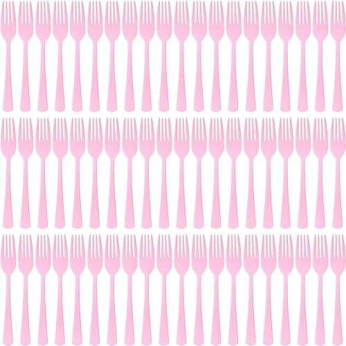 60 Pcs Pink Disposable Plastic Forks Cutlery Heavy Duty Dinnerware Plastic Silverware Flatware for Home Office School Party Picnics Restaurant Outdoor Events or Every Day Use (Pink) by Unknown