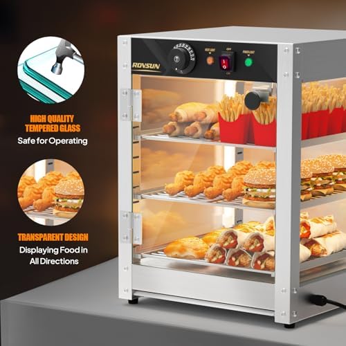 ROVSUN 3-Tier Commercial Food Warmer, 15" Pizza Warmer Food Warmer Display with LED Adjustable Lighting Glass Door Removable Shelves, Countertop Electric Food Warmer for Buffet Restaurant 110V 800W - Image 5