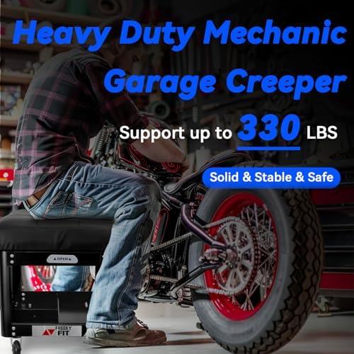 Rolling Creeper Garage Shop Seat for Men, Padded Mechanics Stool with Tool Tray Storage for Garage, Rolling Workshop Stool with Wheels, Auto Creeper Seat, 330 LBS Capacity, Heavy Duty, Black - Image 5