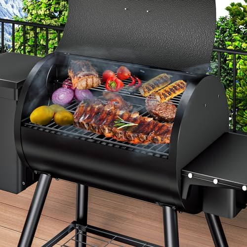 KingChii Electric Wood Pellet Grill & Smoker with Side Shelf, 456 SQ.IN Grill Capacity, with PID Temperature Control (180-425°F) for Backyard Camping Bake and Roast, Black with Cover - Image 4