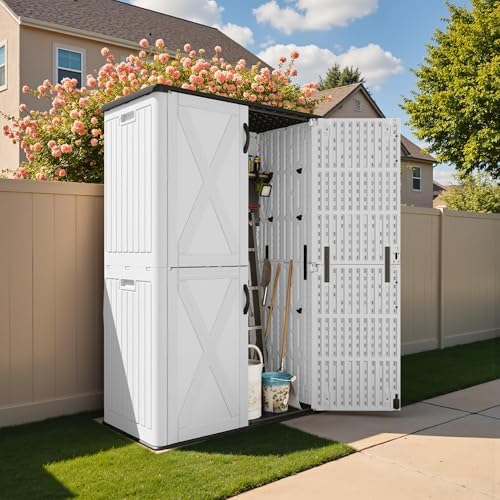 Devoko 50 Cu Ft Plastic Outdoor Storage Cabinet, White - Image 2