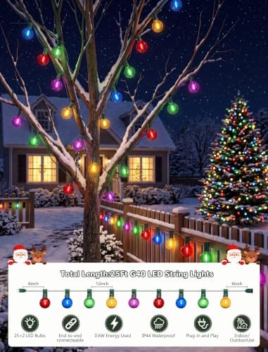 25FT G40 LED Multicolor Outdoor String Lights, 25 Shatterproof Globe Bulbs - Image 2