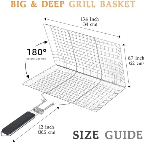Fish Grill Basket, Lockable BBQ Grilling Basket with Basting Brush - Image 2